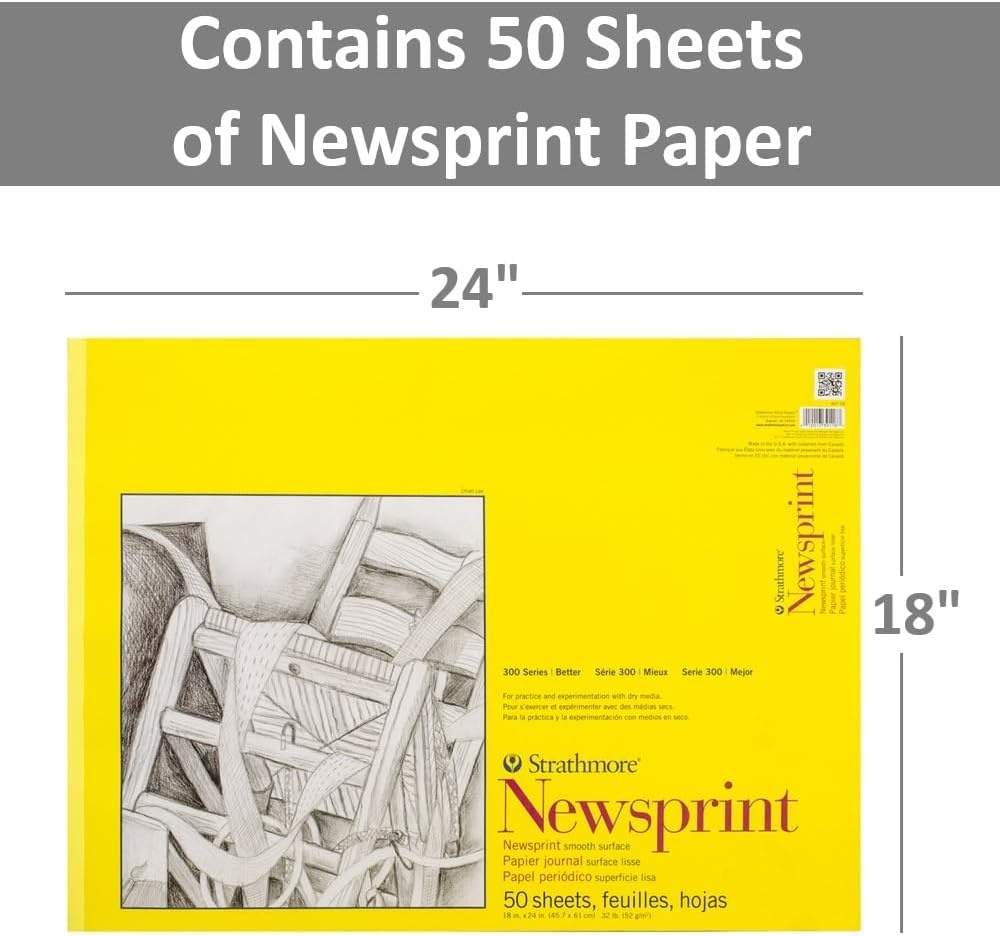 Strathmore 300 Series Tape Bound Newsprint Pad, 32 lb. Smooth Paper, 18 X 24 inches, 50 Sheets (307-18)(Smooth)