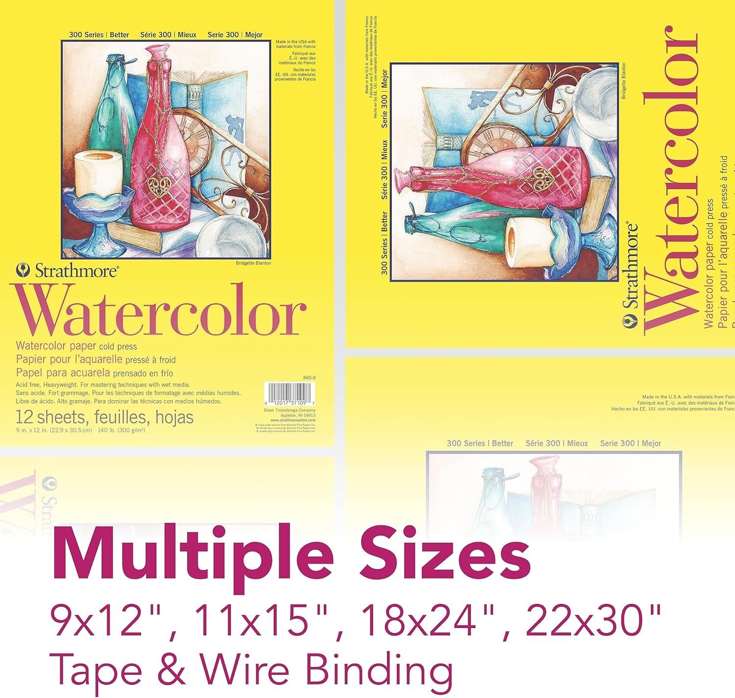 Strathmore 300 Series Watercolor Paper Pad, Top Wire Bound, 9×12 inches, 12 Sheets (140lb/300g) – Artist Paper for Adults and Students – Watercolors, Mixed Media, Markers and Art Journaling(11×15)