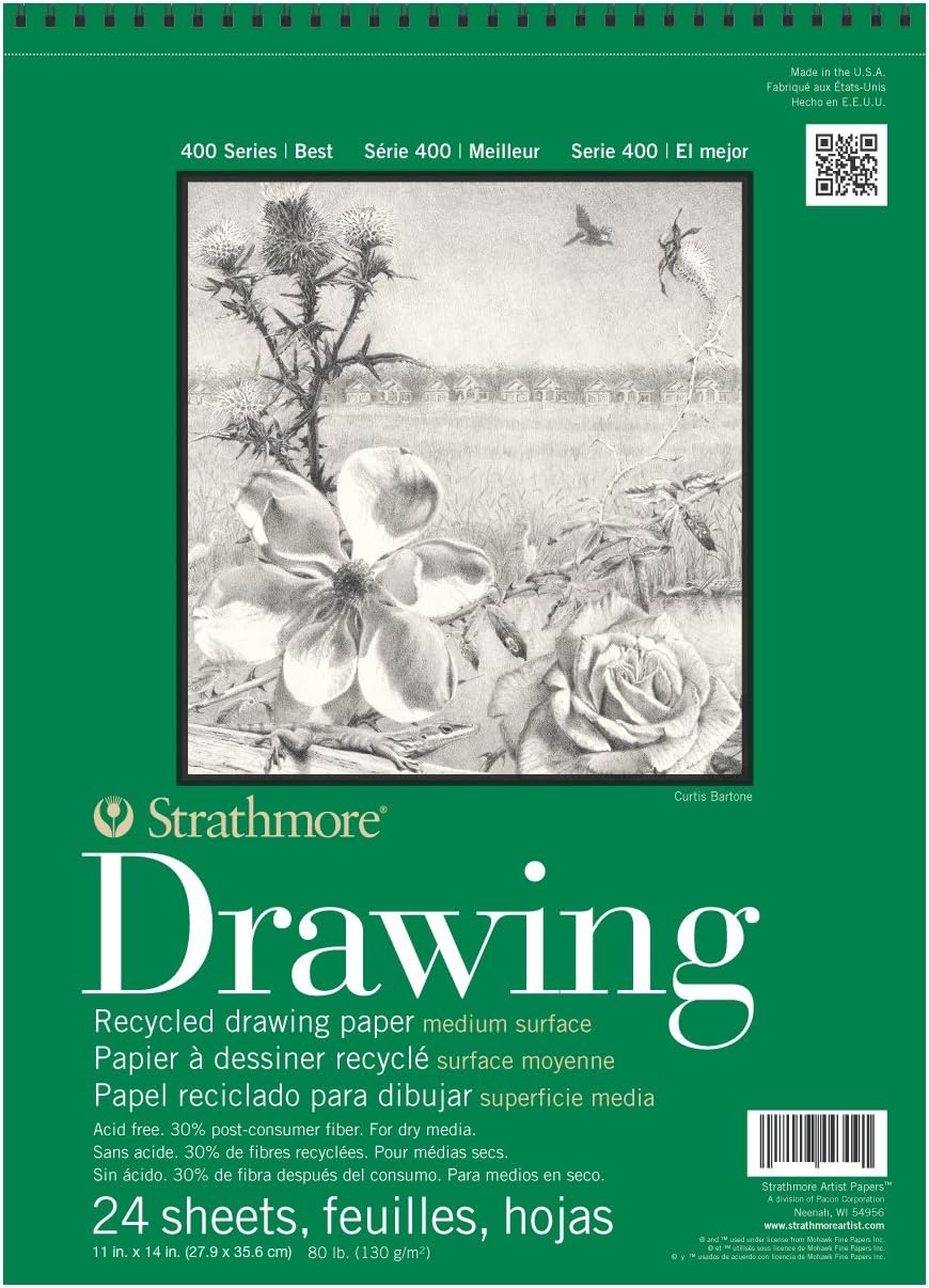 Strathmore Medium Drawing Spiral Paper Pad 6″X8″-24 Sheets -62400200(Recycled)