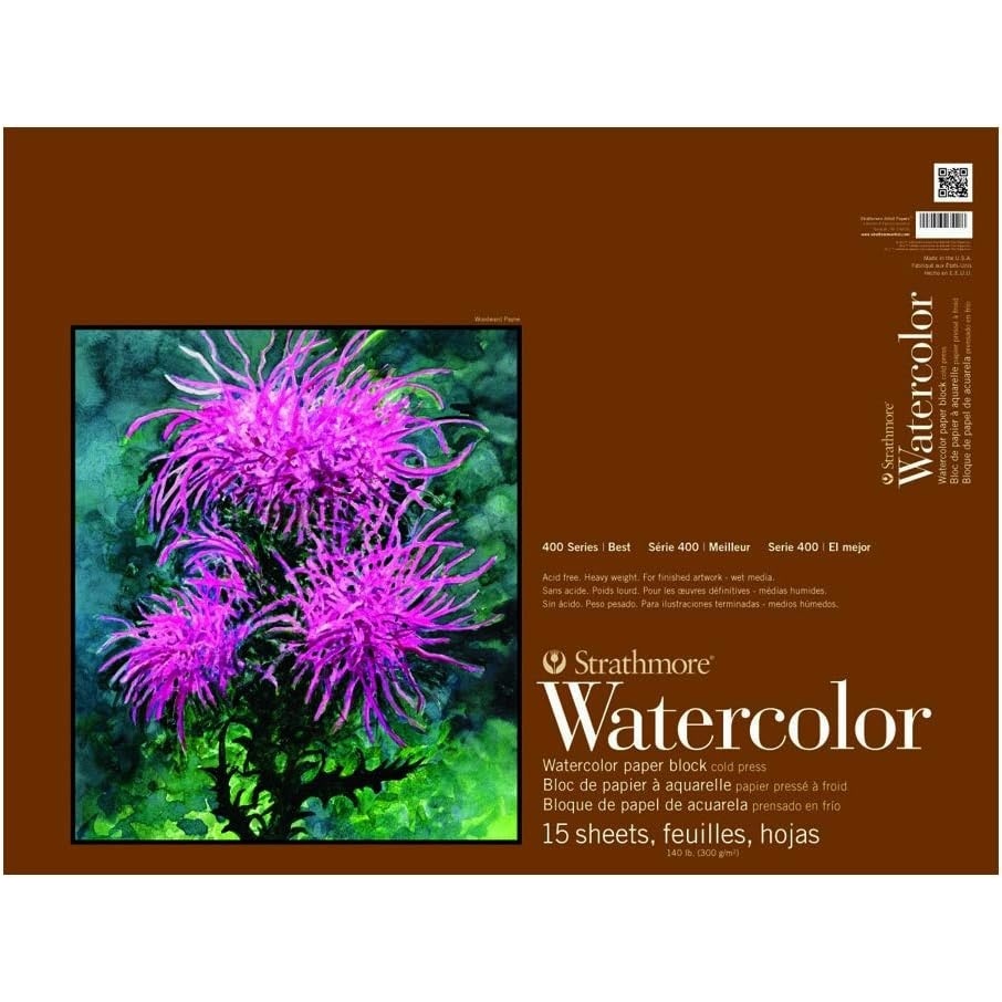 Strathmore 400 Series Watercolor Block, Cold Press, 9″x12″ Bound (4 Sides), 15 Sheets/Block, White(15 x 20 inches)