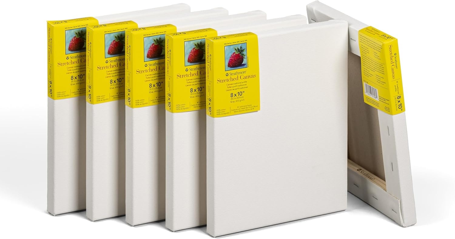 Strathmore 300 Series Gallery Stretched Canvas Pack, 8×10 inch, 3 Pack, Art Canvas for Students Professionals(8×10 inch)