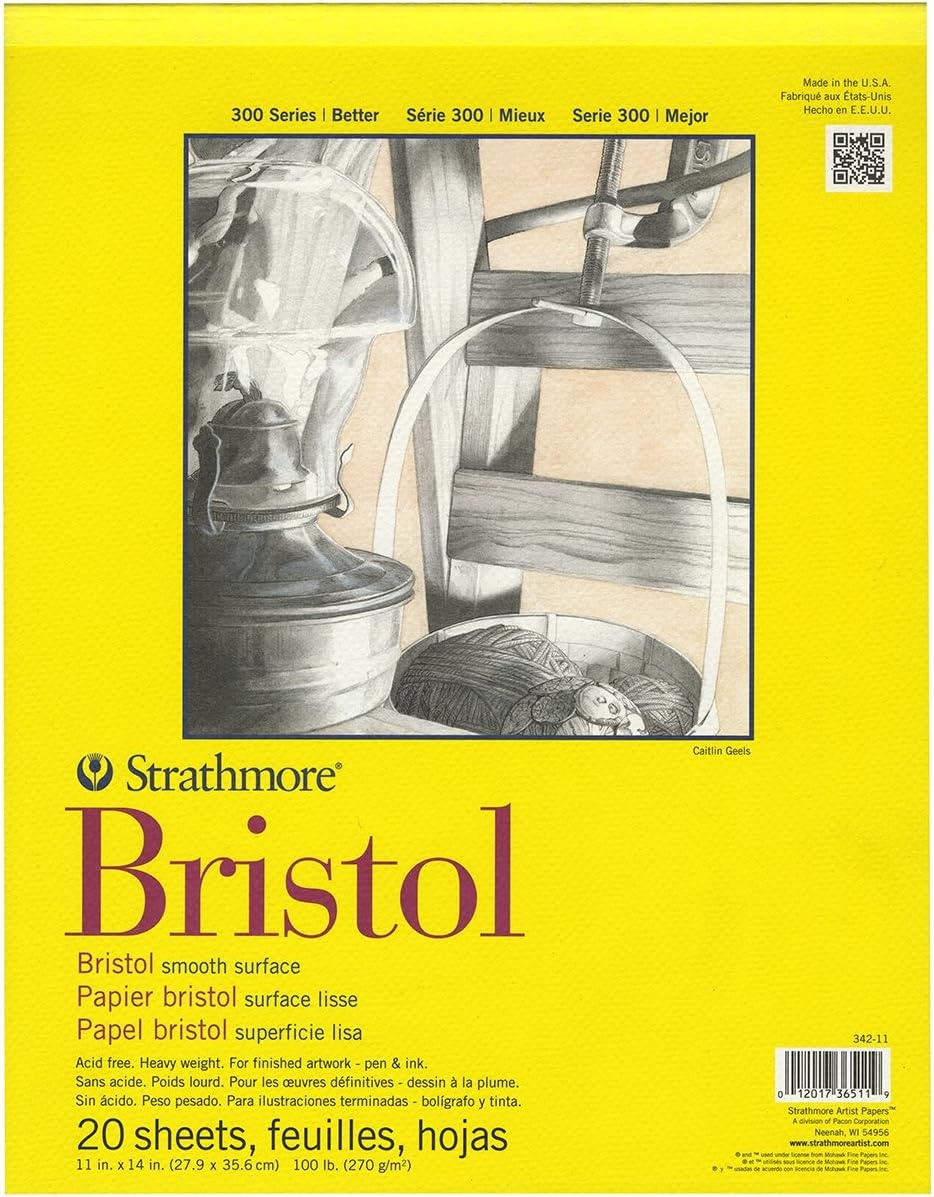 Strathmore 300 Series Bristol Paper Pad, Smooth, Tape Bound, 11×14 inches, 20 Sheets (100lb/270g) & 300 Series Sketch Pad, 5.5×8.5 inch, 100 Sheets, Side Wire – Artist Sketchbook