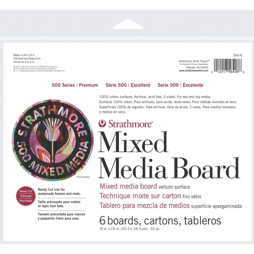 Strathmore (564-8 500 Series Mixed Media Board, Vellum, 8″x10″, 6 Sheets , White(8 x 10 inches)