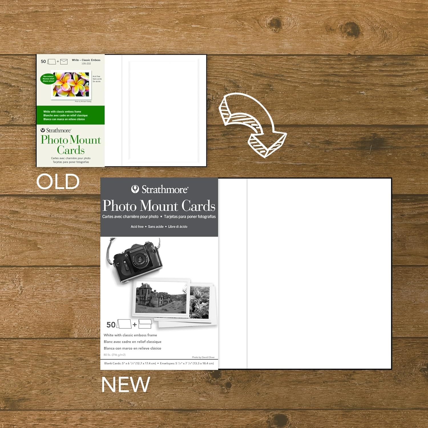 Strathmore 105-232 Photo Mount Cards, White, Classic Embossed Border, 50 Cards & Envelopes(5×6.875 (Pack of 4))