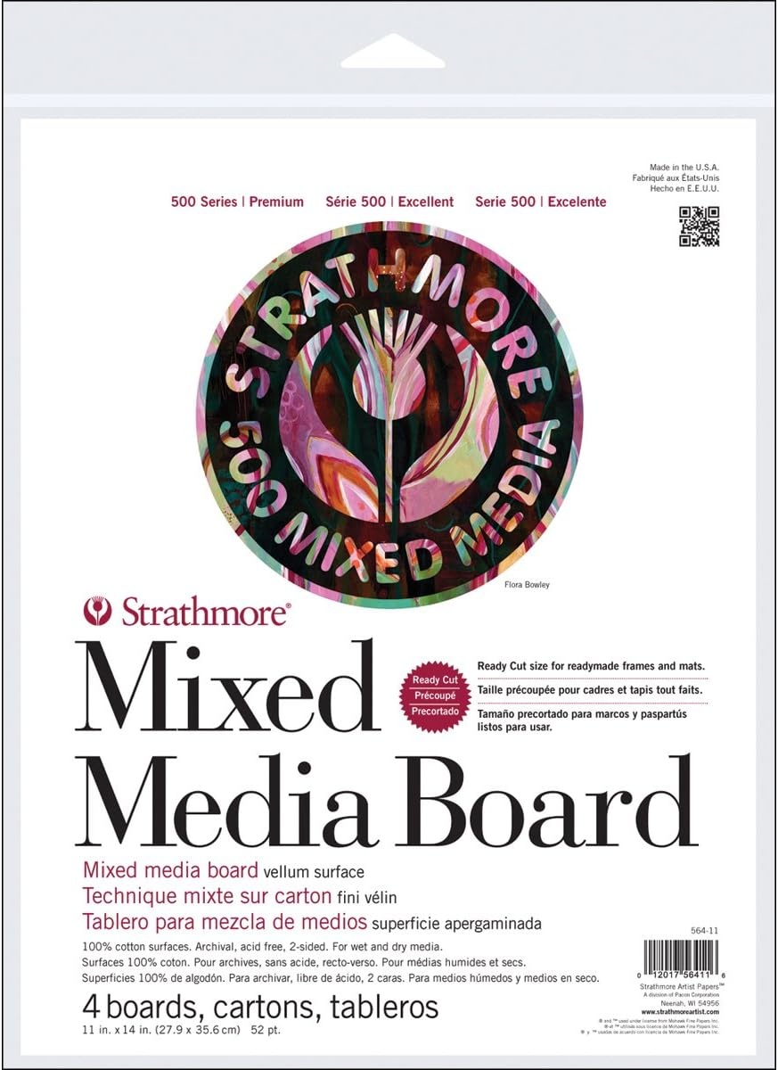Strathmore (564-8 500 Series Mixed Media Board, Vellum, 8″x10″, 6 Sheets , White(11 x 14 inches)