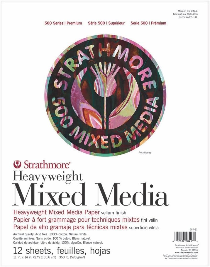 Strathmore (564-8 500 Series Mixed Media Board, Vellum, 8″x10″, 6 Sheets , White(11 x 14 inches)