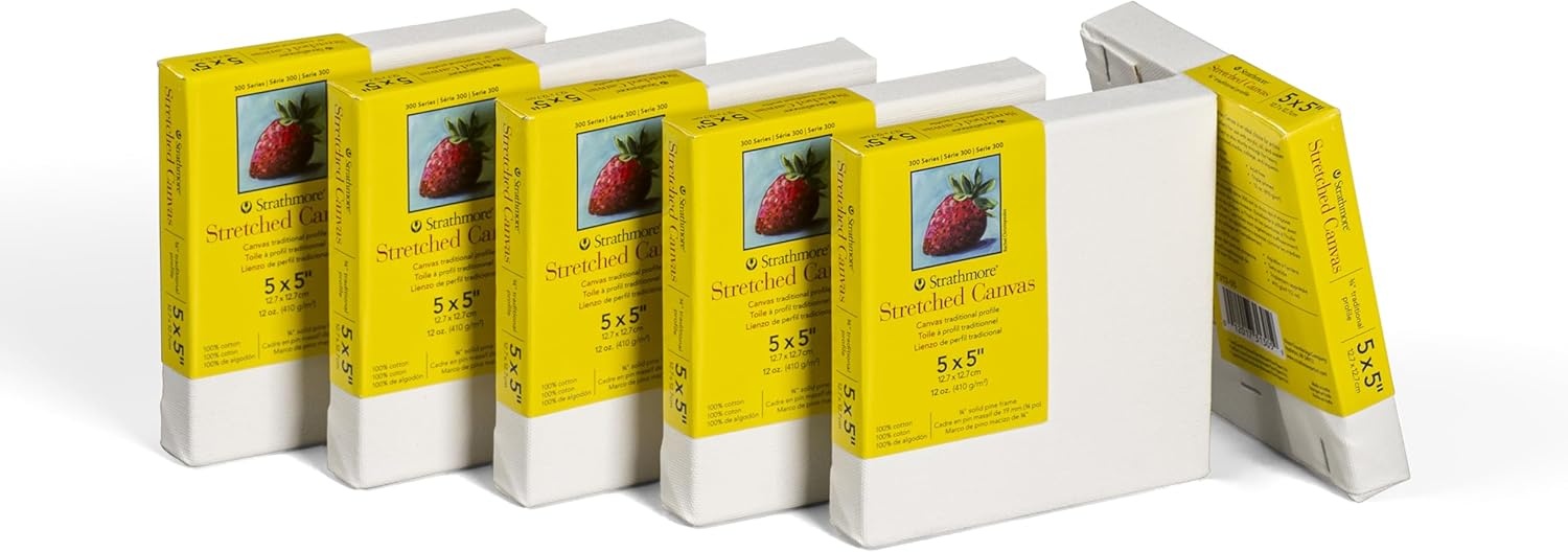 Strathmore 300 Series Gallery Stretched Canvas Pack, 8×10 inch, 3 Pack, Art Canvas for Students Professionals(5×5 inch)
