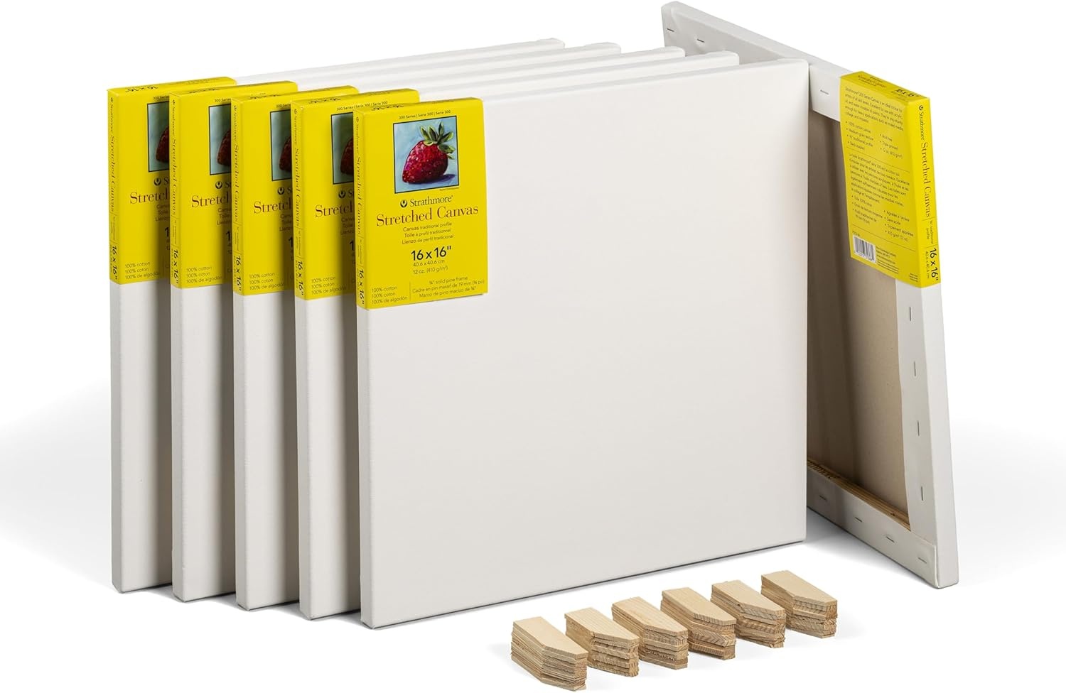 Strathmore 300 Series Gallery Stretched Canvas Pack, 8×10 inch, 3 Pack, Art Canvas for Students Professionals(16×16 inch)