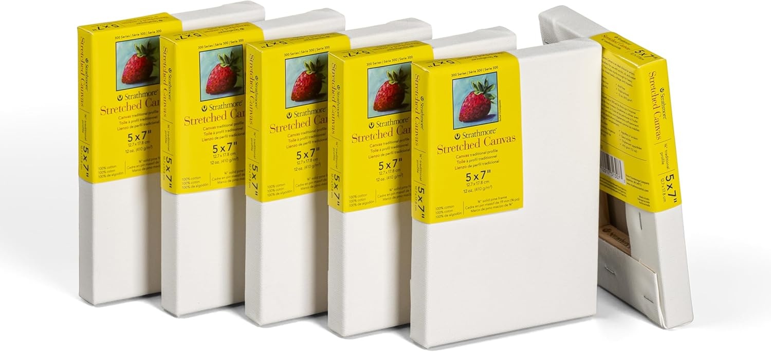Strathmore 300 Series Gallery Stretched Canvas Pack, 8×10 inch, 3 Pack, Art Canvas for Students Professionals(5×7 inch)