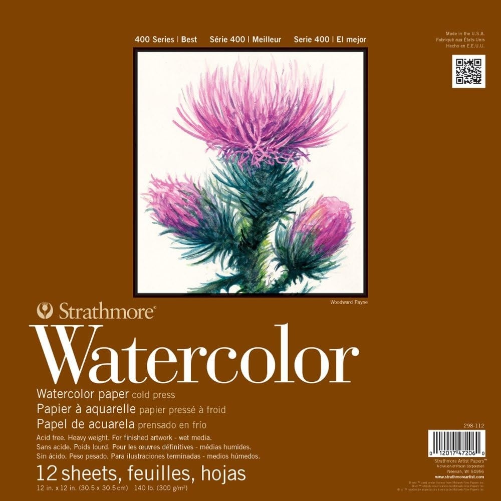 Strathmore 400 Series Watercolor Block, Cold Press, 9″x12″ Bound (4 Sides), 15 Sheets/Block, White(12 x 12 inches)