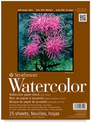Strathmore 400 Series Watercolor Block, Cold Press, 9″x12″ Bound (4 Sides), 15 Sheets/Block, White(5.5 x 8.5 inches)