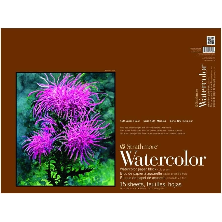Strathmore 400 Series Watercolor Block, Cold Press, 9″x12″ Bound (4 Sides), 15 Sheets/Block, White(18 x 24 inches)