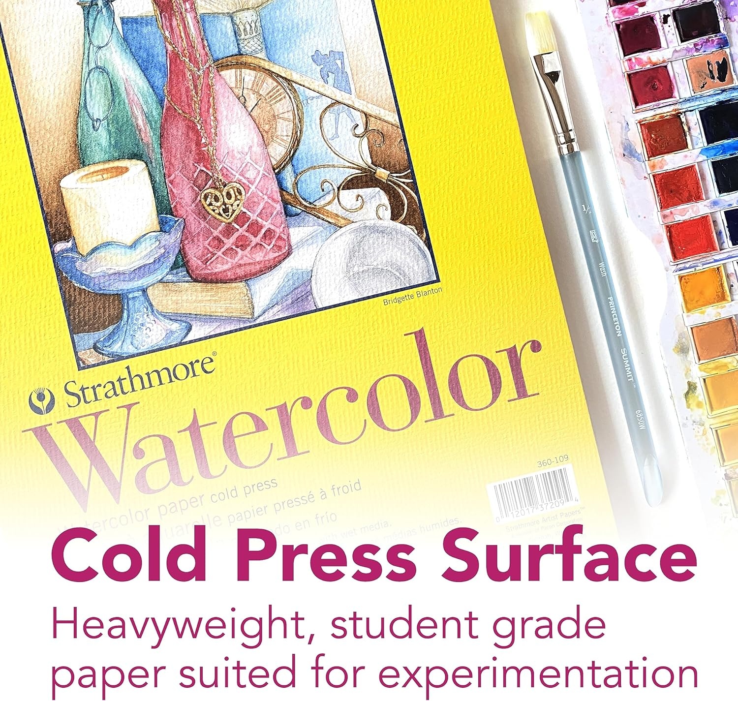 Strathmore 300 Series Watercolor Paper Pad, Top Wire Bound, 9×12 inches, 12 Sheets (140lb/300g) – Artist Paper for Adults and Students – Watercolors, Mixed Media, Markers and Art Journaling(9×12)