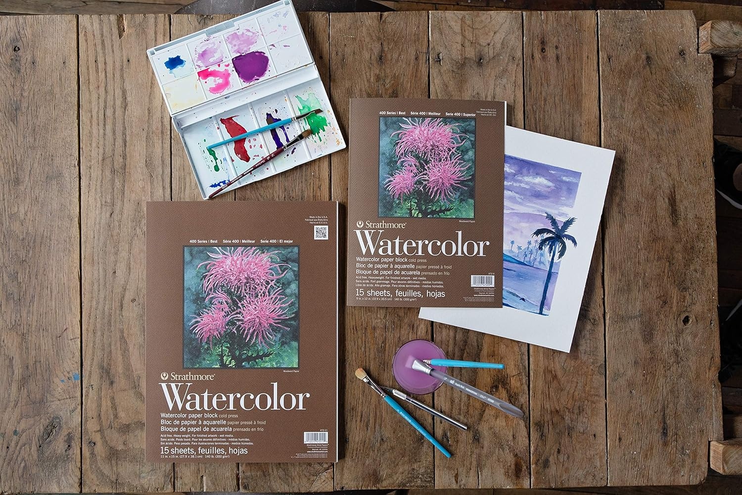 Strathmore 400 Series Watercolor Block, Cold Press, 9″x12″ Bound (4 Sides), 15 Sheets/Block, White(9 x 12 inches (Pack of 12))