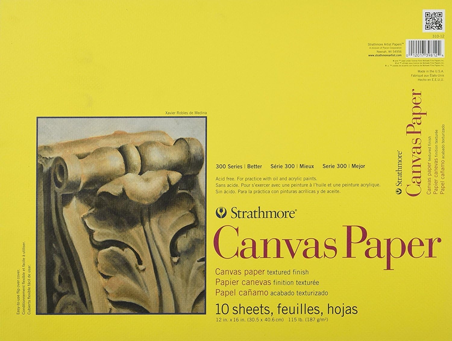 Strathmore 300 Series Glue Bound Canvas Paper Pad, 115 lb. Canvas Texture, 9 X 12 inches, White, 10 Sheets (310-9)(White)