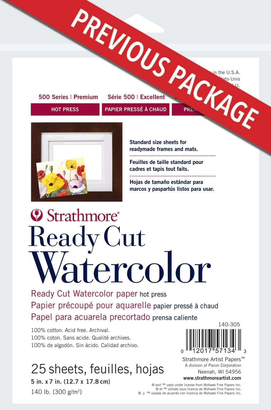 Strathmore 500 Series Ready Cut Watercolor Sheets, 140 lb. Cold Press, 5 X 7 inches, White, 25 Sheets (140-205)(Ready Cut  Hot Press)