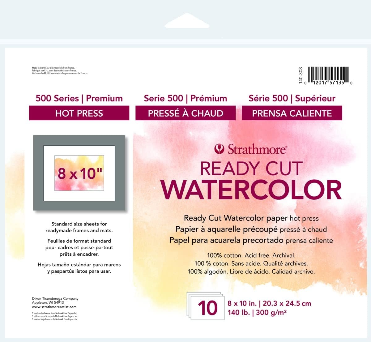 Strathmore 500 Series Ready Cut Watercolor Sheets, 140 lb. Cold Press, 5 X 7 inches, White, 25 Sheets (140-205)(Ready Cut  Hot Press)