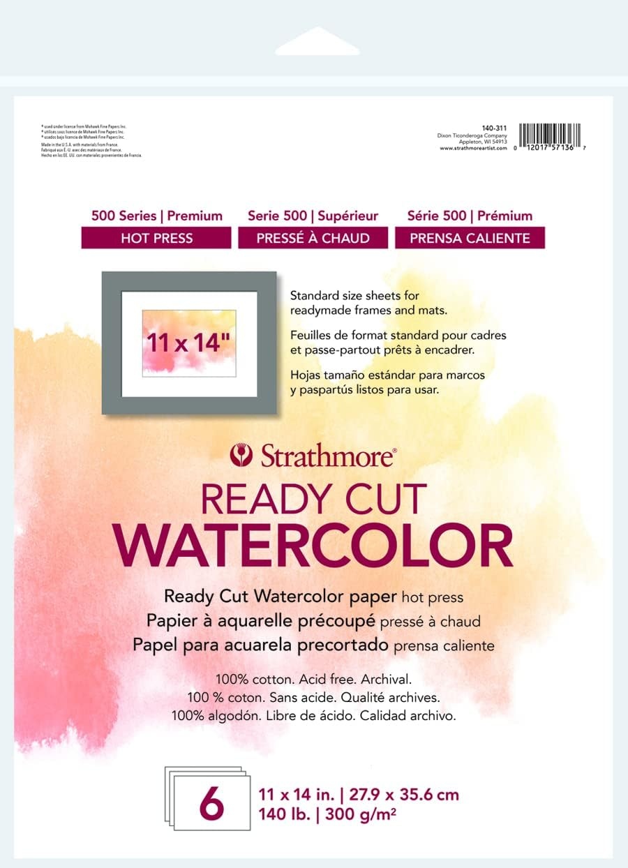 Strathmore 500 Series Ready Cut Watercolor Sheets, 140 lb. Cold Press, 5 X 7 inches, White, 25 Sheets (140-205)(Ready Cut  Hot Press)