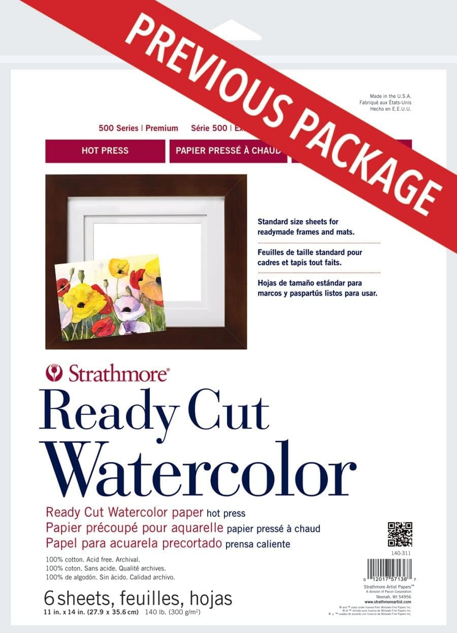 Strathmore 500 Series Ready Cut Watercolor Sheets, 140 lb. Cold Press, 5 X 7 inches, White, 25 Sheets (140-205)(Ready Cut  Hot Press)