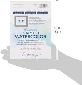 Strathmore 500 Series Ready Cut Watercolor Sheets, 140 lb. Cold Press, 5 X 7 inches, White, 25 Sheets (140-205)(White)