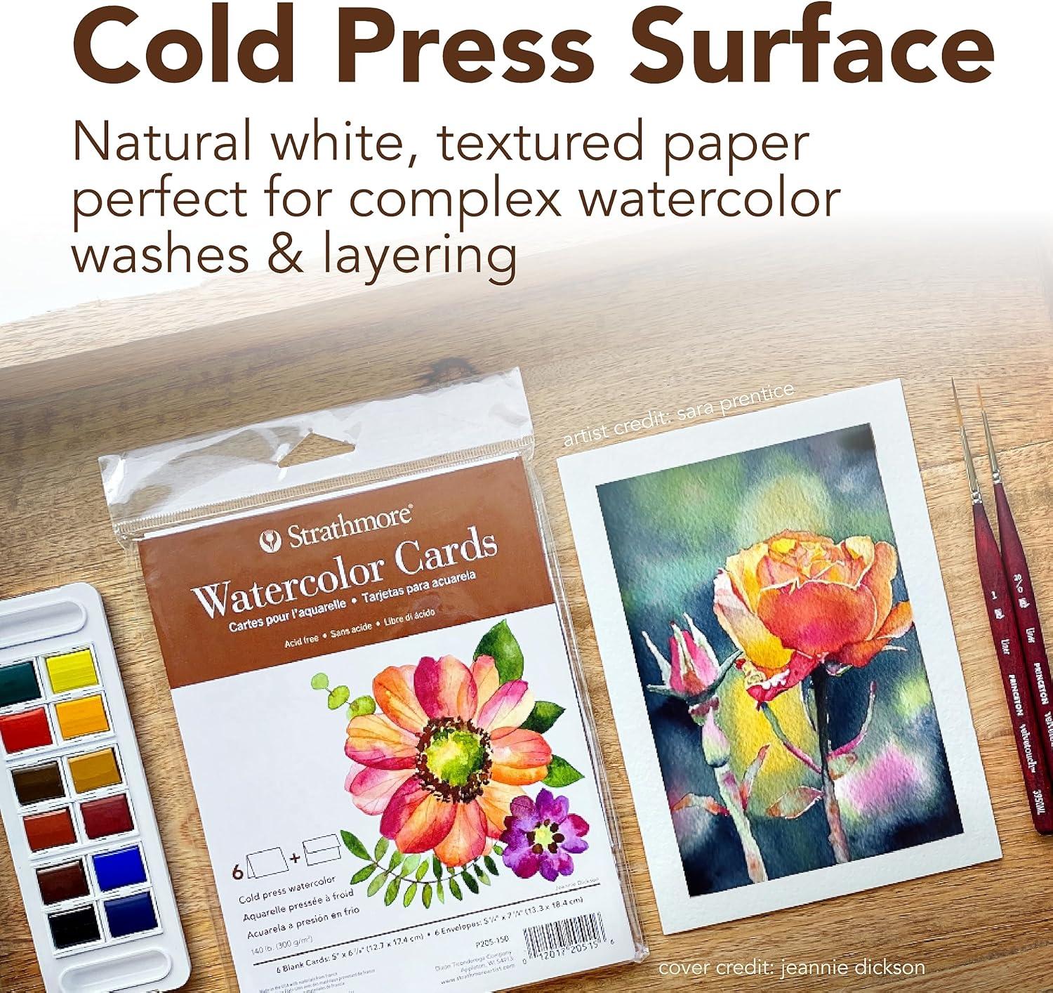 Strathmore 400 Series Watercolor Cards, Cold Press, 5×6.875 inches, 6 Pack, Envelopes Included – Custom Greeting Cards for Weddings, Events, Birthdays(5×6.875)