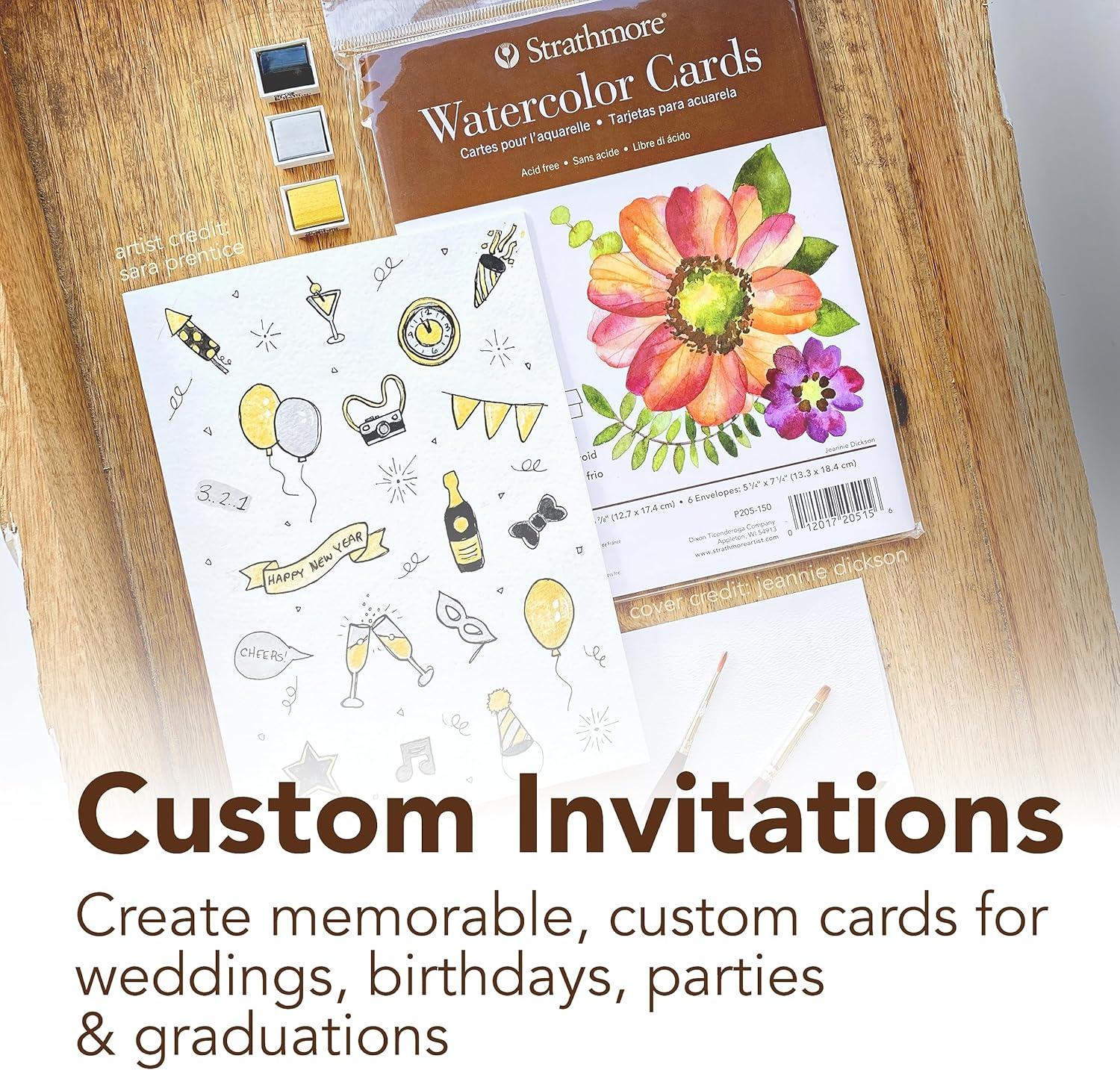 Strathmore 400 Series Watercolor Cards, Cold Press, 5×6.875 inches, 6 Pack, Envelopes Included – Custom Greeting Cards for Weddings, Events, Birthdays(5×6.875)