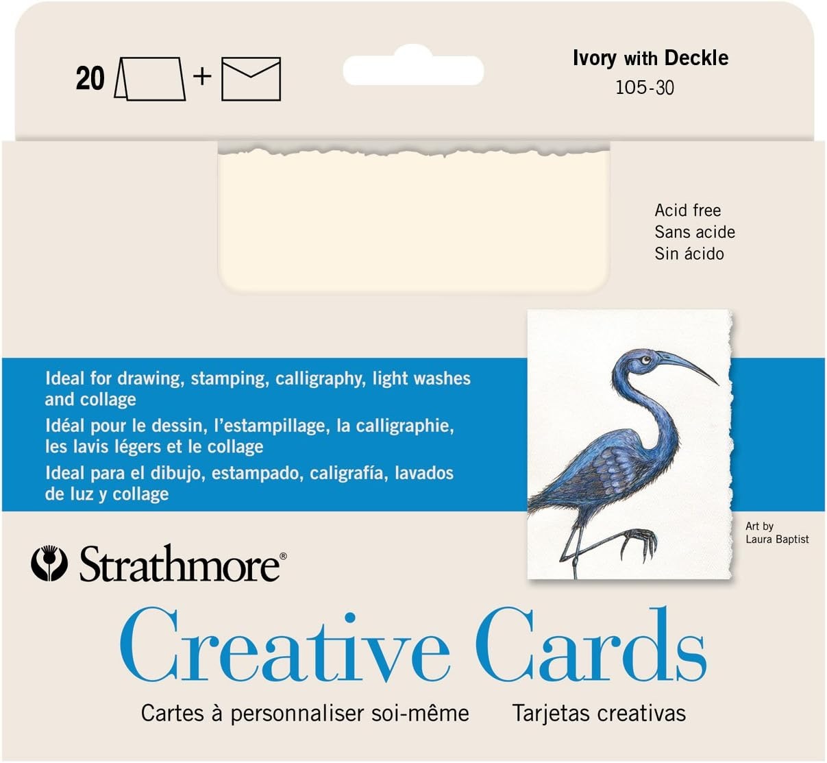 Strathmore Creative Cards with Envelopes, 80 lb. Smooth Surface, 5 X 6.875 inches, Ivory/Deckle, Package of 100 (105-630)(5×6.875)