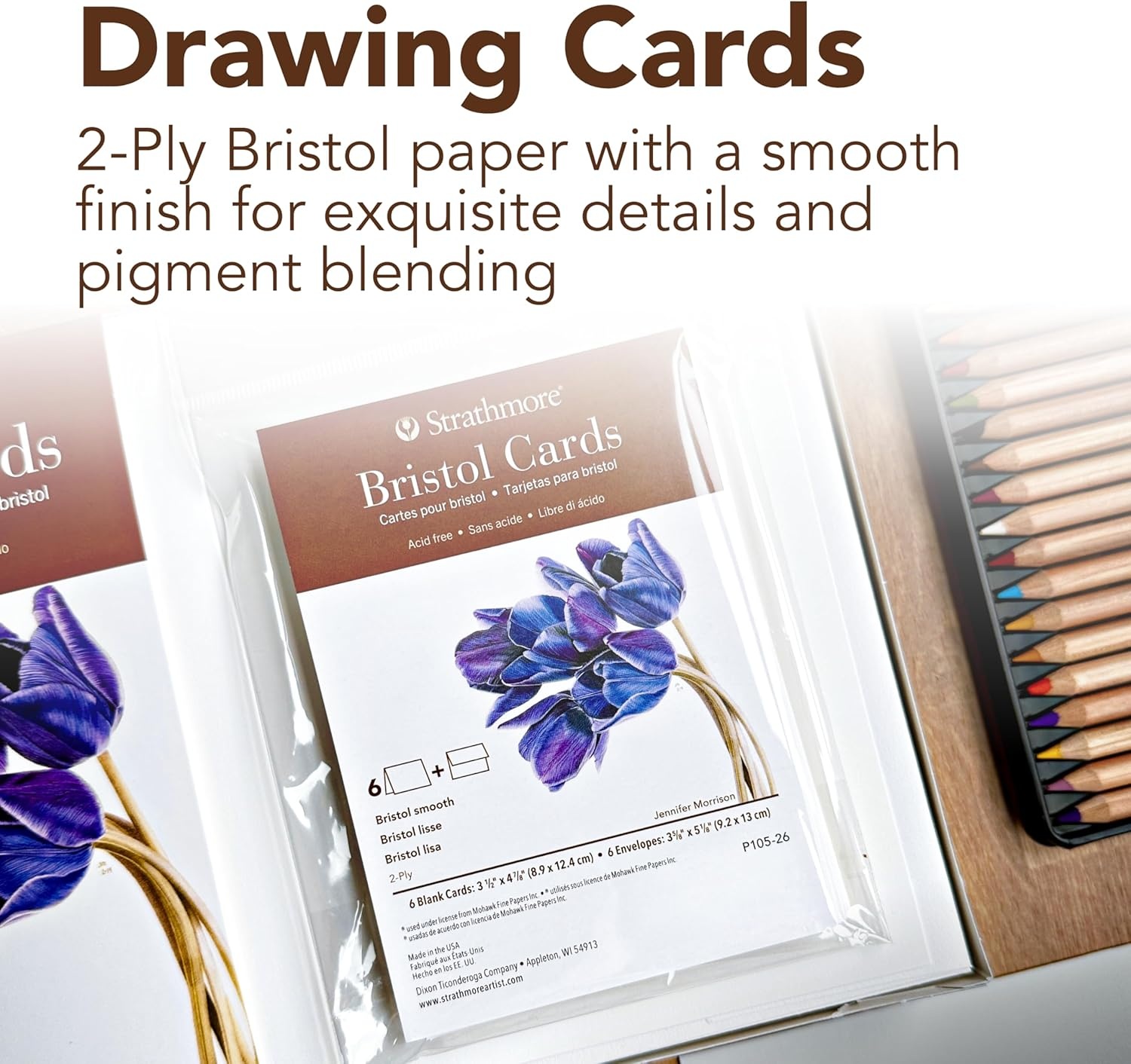Strathmore 400 Series Cards, Bristol, 5×6.875 inches, 6 Pack, Envelopes Included – Blank Greeting Cards for Weddings, Events, Birthdays(5×6.875)