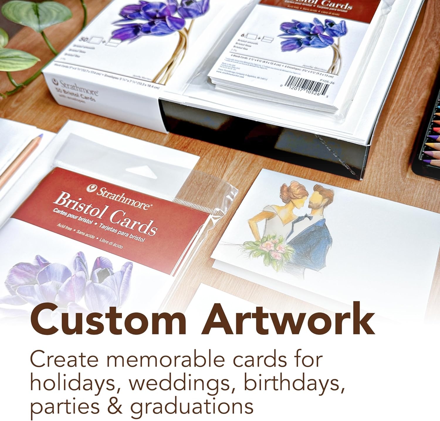 Strathmore 400 Series Cards, Bristol, 5×6.875 inches, 6 Pack, Envelopes Included – Blank Greeting Cards for Weddings, Events, Birthdays(5×6.875)