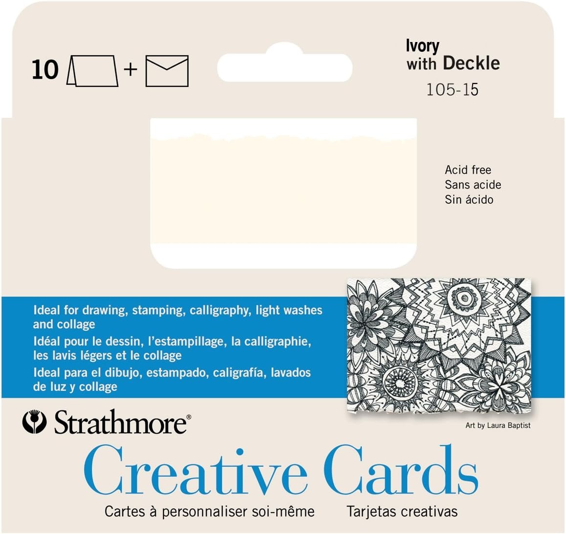 Strathmore Creative Cards with Envelopes, 80 lb. Smooth Surface, 5 X 6.875 inches, Ivory/Deckle, Package of 100 (105-630)(3.5×4.8)