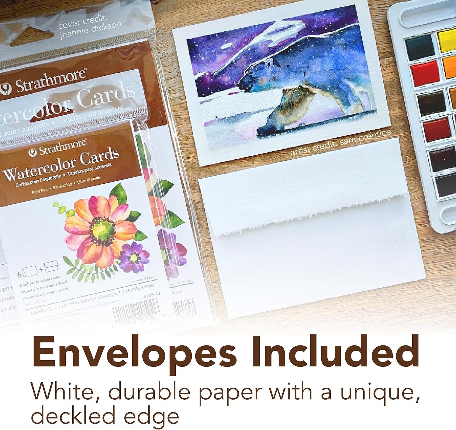 Strathmore 400 Series Watercolor Cards, Cold Press, Announcement Size, 3.5×4.875 inches, 6 Pack, Envelopes Included – Custom Greeting Cards for Weddings, Events, Birthdays(3.5×4.875 (Pack of 12))