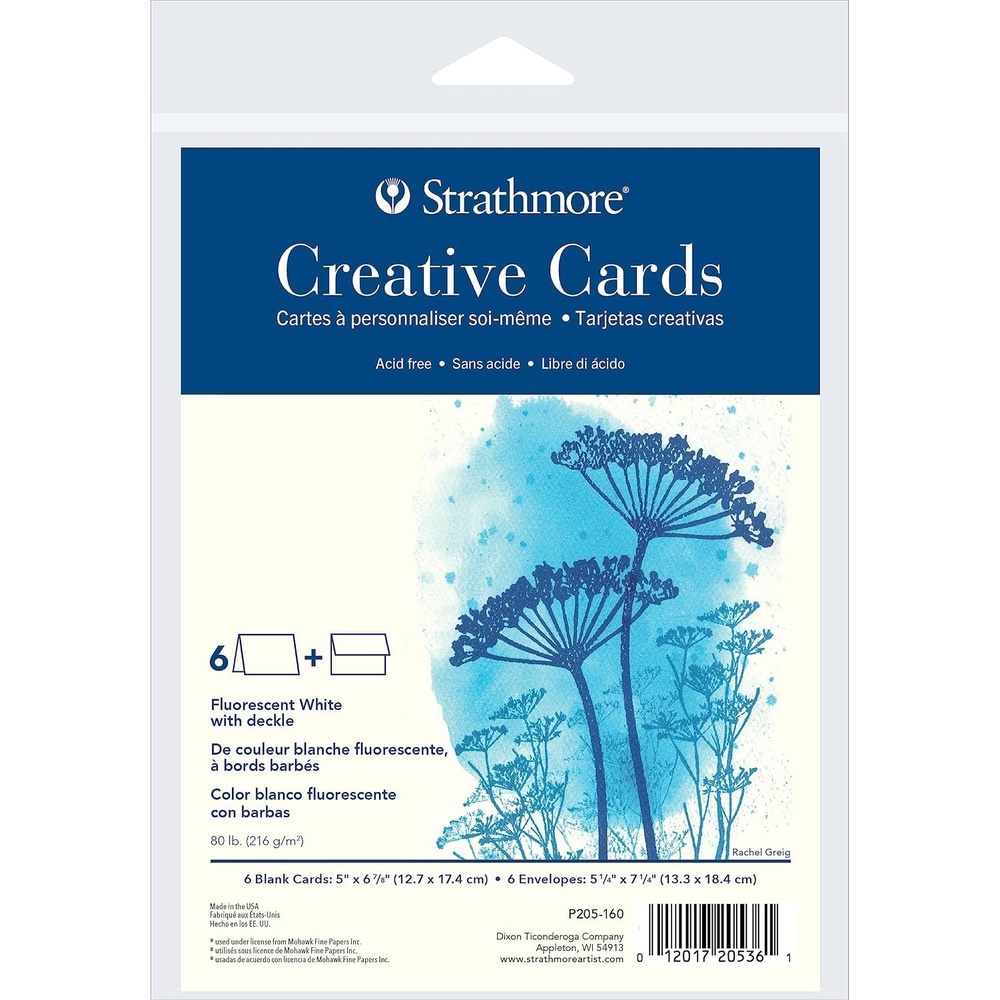 Strathmore Creative Cards, Flourescent White with Deckle Edge, 5×6.875 inches, 6 Pack, Envelopes Included – Custom Greeting Cards for Weddings, Events, Birthdays