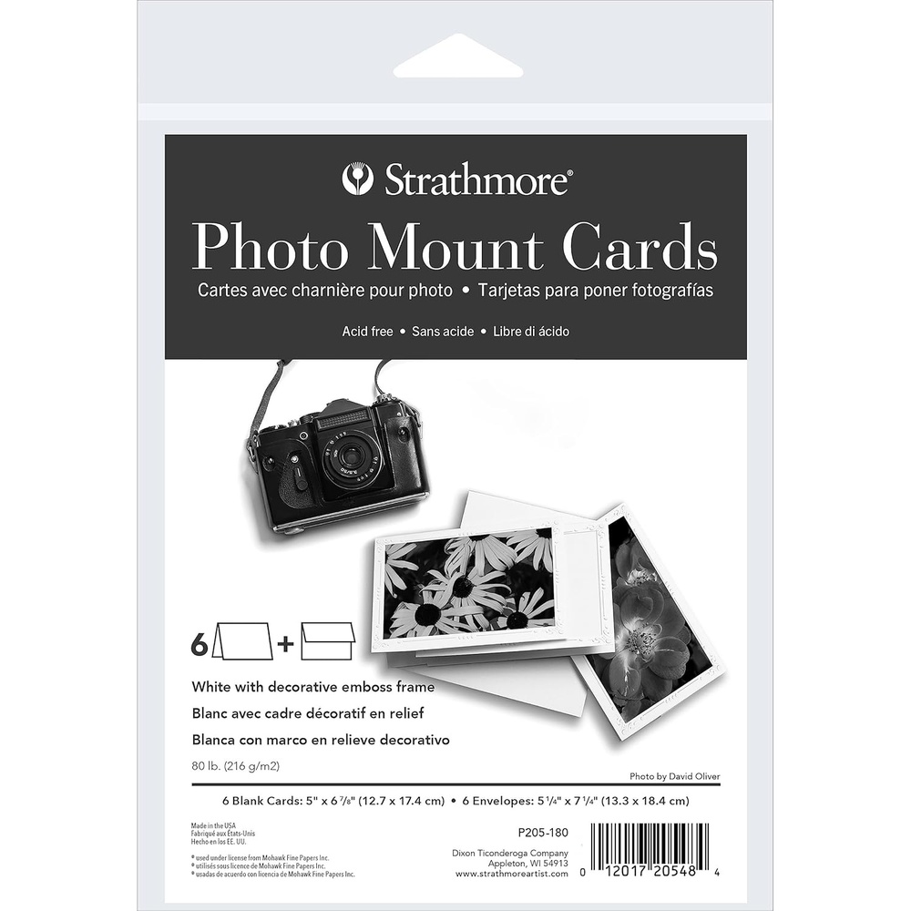 Strathmore Photo Mount Cards, White with Decorative Border, 5×6.875 inches, 6 Pack, Envelopes Included – Custom Greeting Cards for Weddings, Events, Birthdays