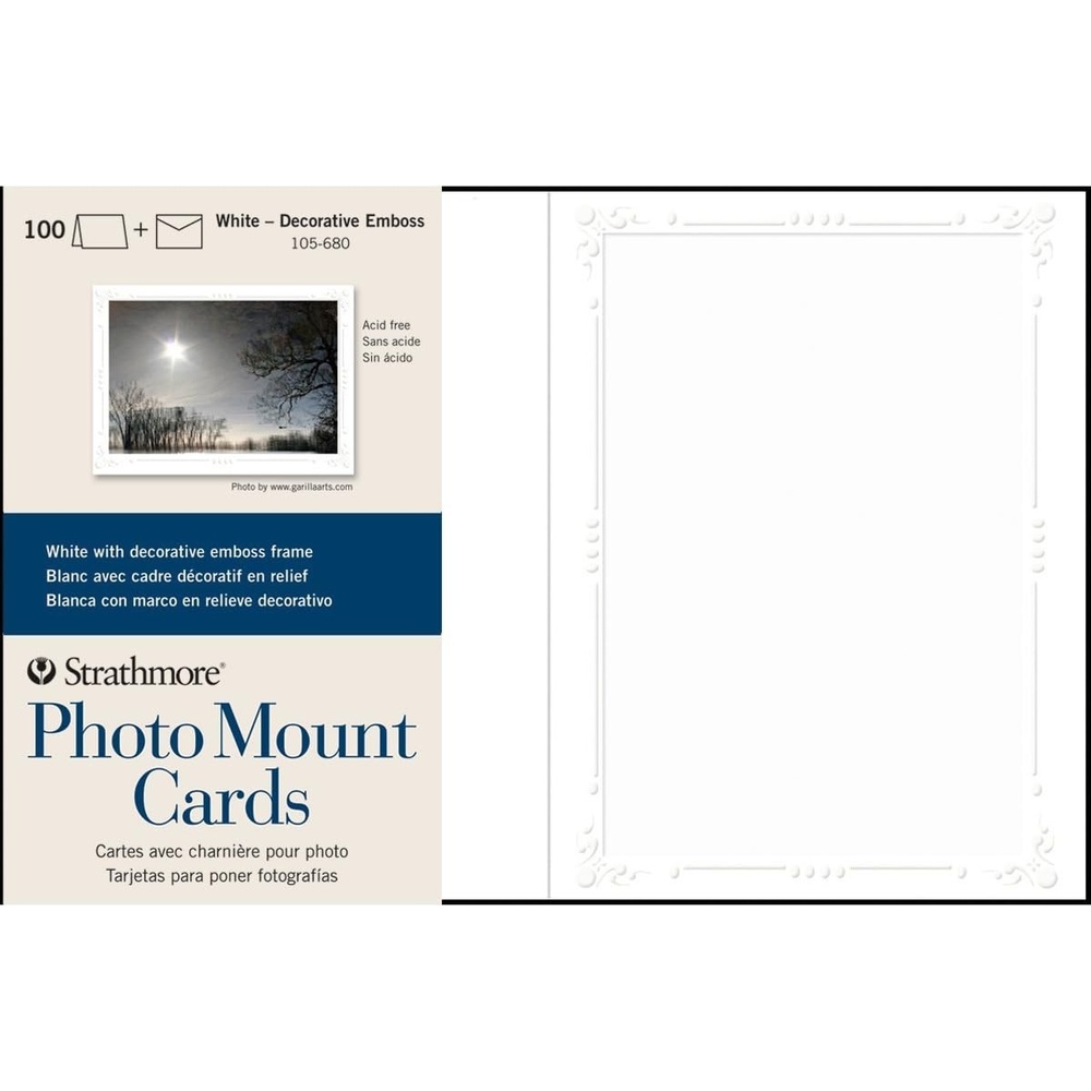 Strathmore Photo Mount Cards, White with Decorative Border, 5×6.875 inches, 100 Pack, Envelopes Included – Custom Greeting Cards for Weddings, Events, Birthdays(5×6.875)