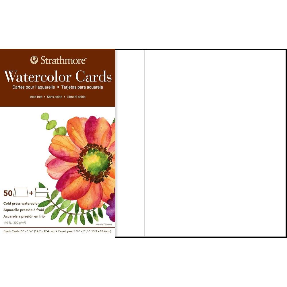 Strathmore Watercolor Cards, 5×6.875 inches, 100 Pack, Envelopes Included – Blank Greeting Cards for Weddings, Events, Birthdays(50 Pack)