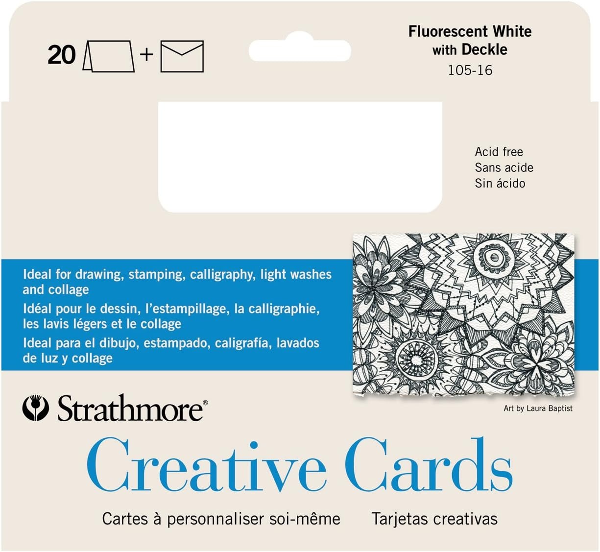 Strathmore Creative Cards, Flourescent White with Deckle Edge, 5×6.875 inches, 100 Pack, Envelopes Included – Blank Greeting Cards for Weddings, Events, Birthdays(5×6.875)