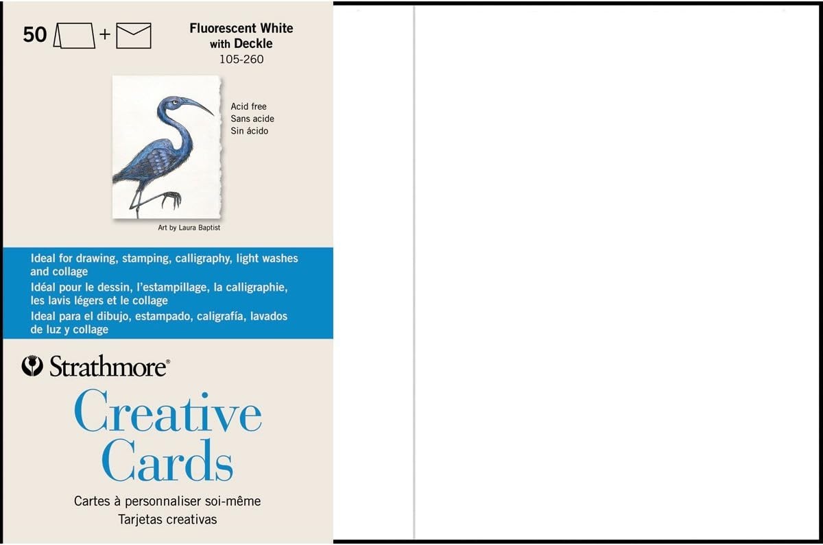 Strathmore Creative Cards, Flourescent White with Deckle Edge, 5×6.875 inches, 100 Pack, Envelopes Included – Blank Greeting Cards for Weddings, Events, Birthdays(5×6.875)