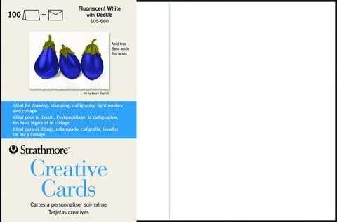 Strathmore Creative Cards, Flourescent White with Deckle Edge, 5×6.875 inches, 100 Pack, Envelopes Included – Blank Greeting Cards for Weddings, Events, Birthdays(5×6.875)