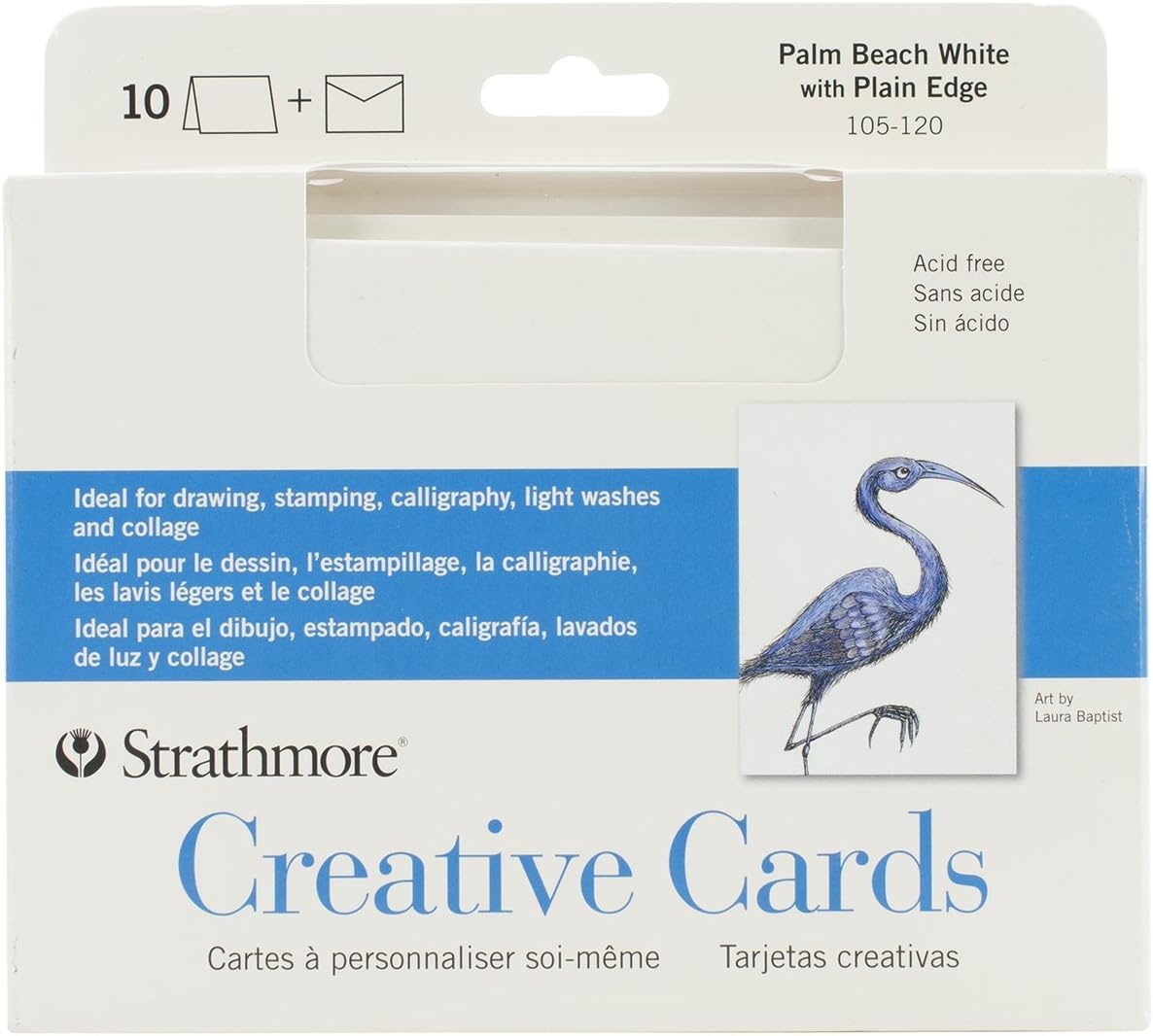 Strathmore Creative Cards with Envelopes, 80 lb. Smooth Surface, 5 X 6.875 inches, Palm Beach White/Plain Edge, Package of 50 (105-220)(5×6.875)