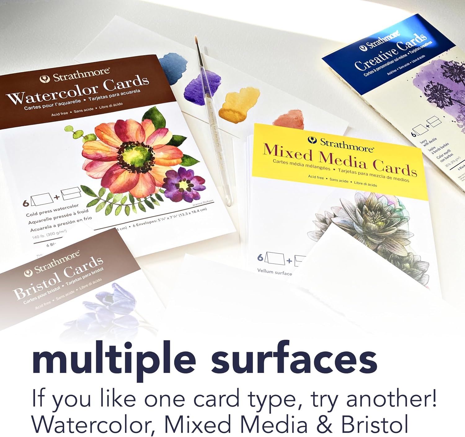 Strathmore Creative Cards with Envelopes, 80 lb. Smooth Surface, 5 X 6.875 inches, Palm Beach White/Plain Edge, Package of 50 (105-220)(5×6.875)