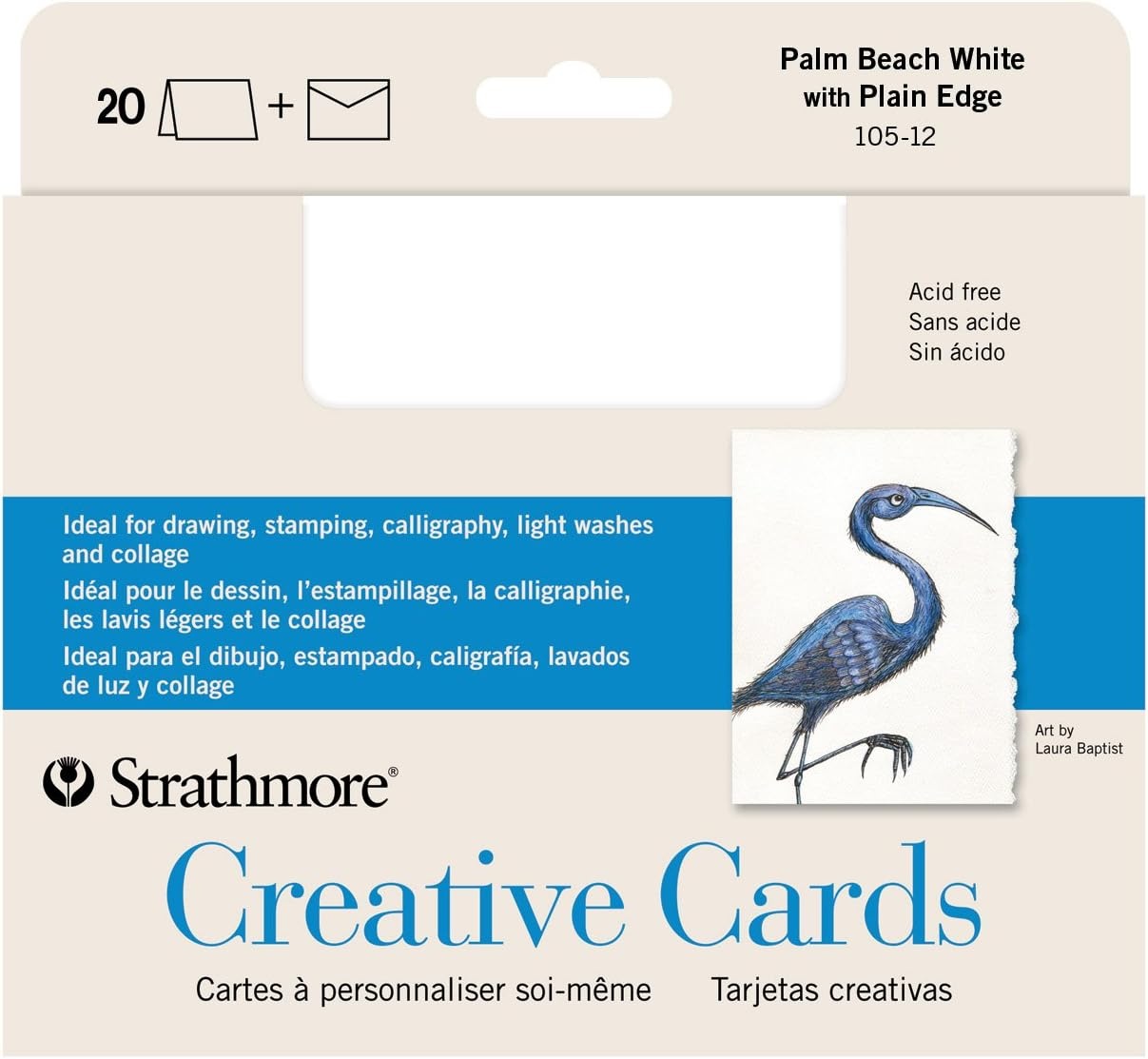 Strathmore Creative Cards with Envelopes, 80 lb. Smooth Surface, 5 X 6.875 inches, Palm Beach White/Plain Edge, Package of 50 (105-220)(5×6.875)