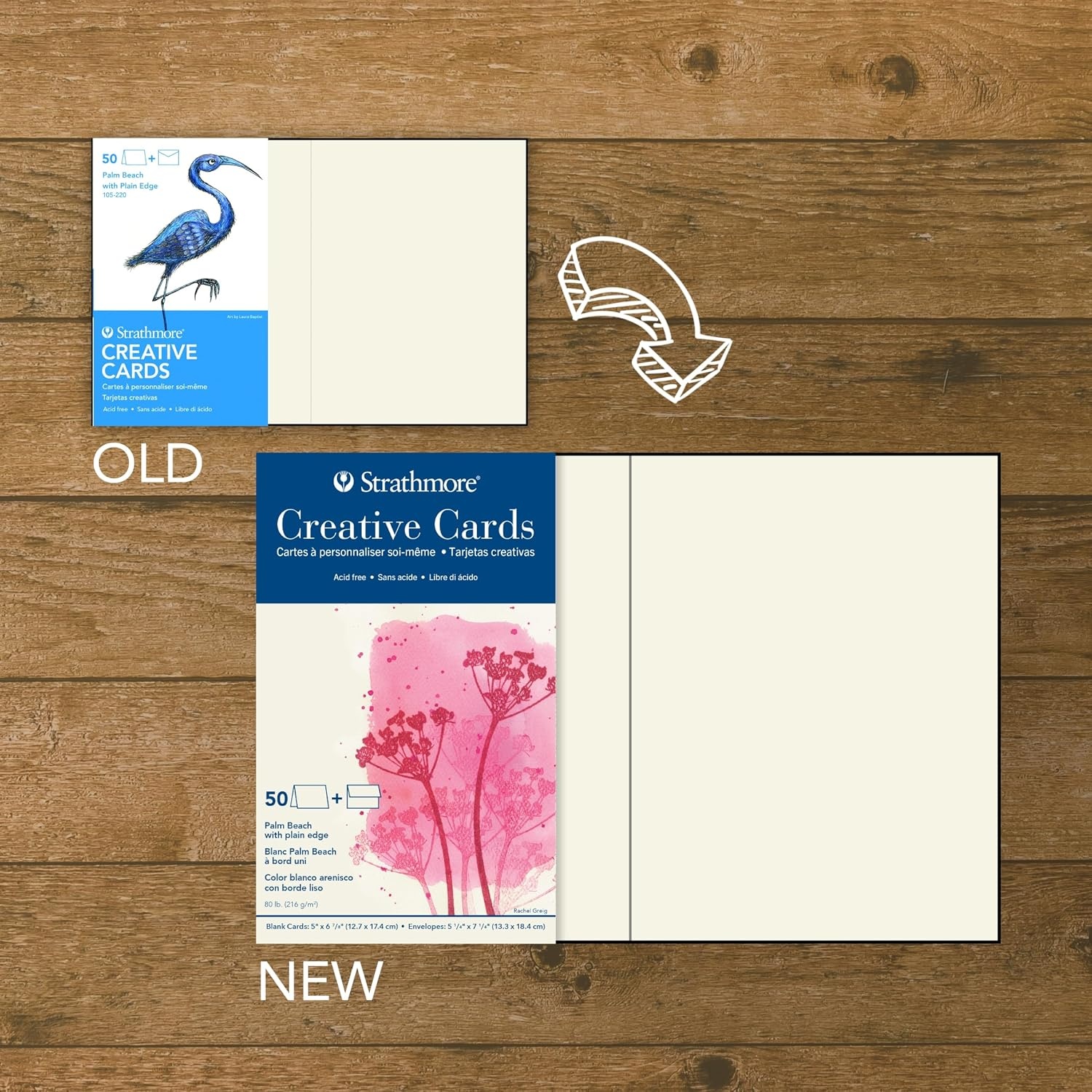 Strathmore Creative Cards with Envelopes, 80 lb. Smooth Surface, 5 X 6.875 inches, Palm Beach White/Plain Edge, Package of 50 (105-220)(5×6.875)